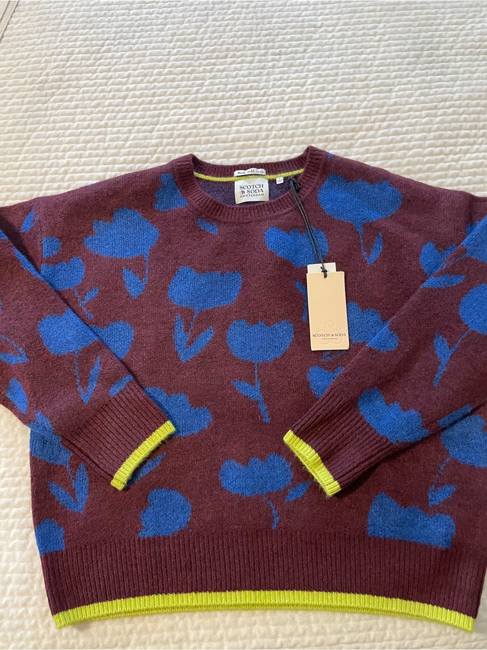 Scotch & Soda Blue Floral Pattern Burgundy Sweater